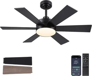 42 inch Ceiling Fans with Lights, Black Ceiling Fan with Remote APP, Dual-Sided Modern/Rustic 6 , Reversible, 3CCT, Sloped Flush Mount Low Profile Ceiling Fan with Lights Bedroom Kitchen Indoor