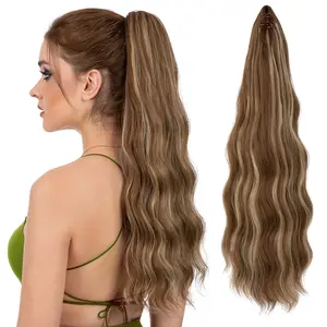 Yetta Long Curly Wavy Ponytail Hair Extension 22" Claw Clip Extension Synthetic Hair Natural Fake Pony Tails Synthetic Hairpiece for Women Elegant Claw Clip Ponytail Daily Party Dating