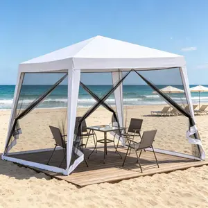 Aobtkel®Garden Tent Canopy,Outdoor Party Tent,Garden Gazebo,Outdoor CanopyShelter, Instant Patio Gazebo Sun Shade CanopyTent with 4 Sandbags, Double Tiers & MeshNetting for Lawn, Garden, Backyard & Deck,#Summervibes