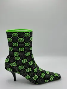 Pre-owned Gucci monogram jersey knit ankle boots 37.5