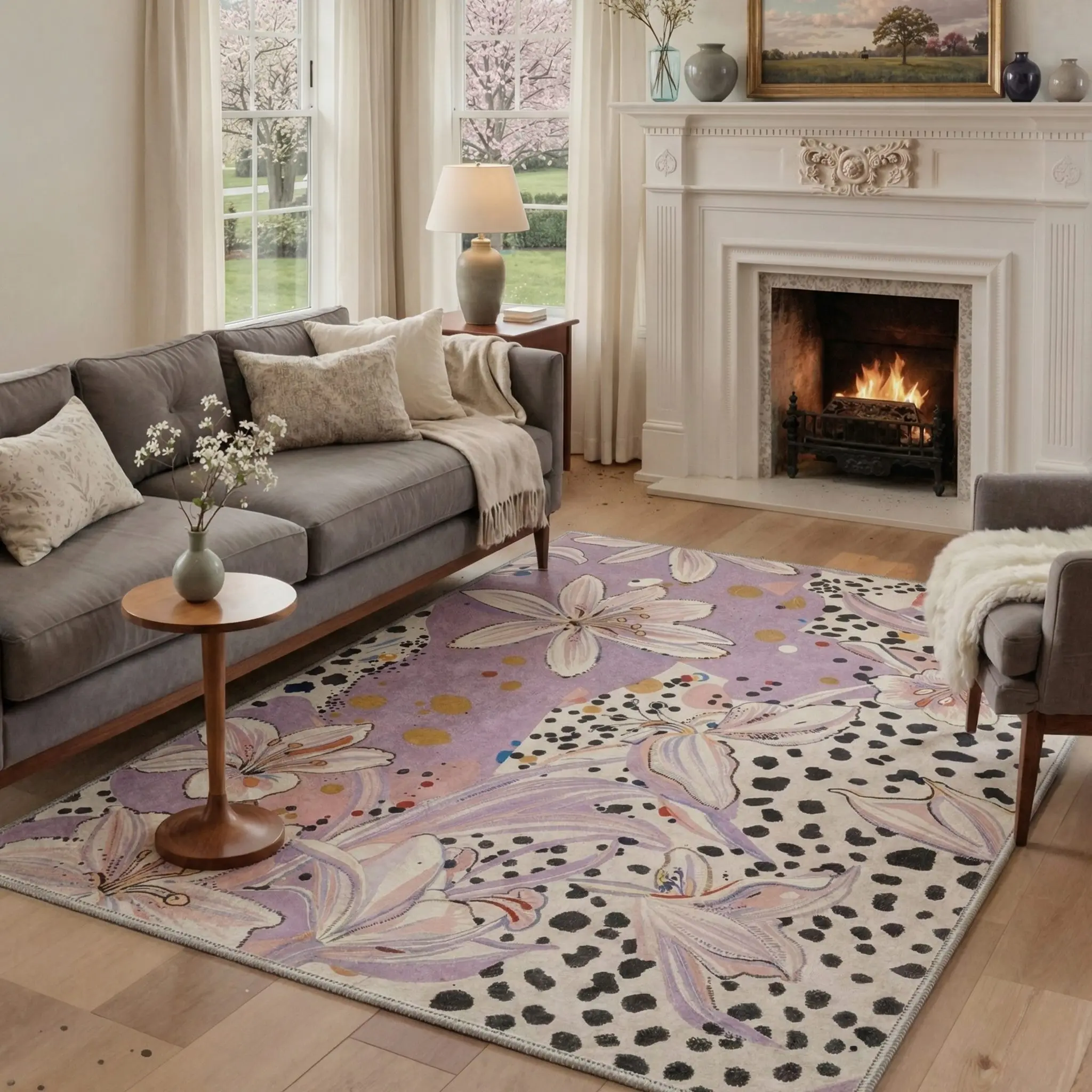 【Back To School】GENIMO Machine Washable Rug – Pet Friendly, Non-Slip, Soft Area Rug, Home Carpet & Floor Decor for Living Room, Bedroom, Kitchen, Hallway ,ARF1967-PETAL