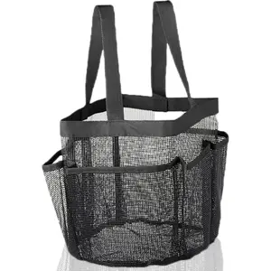 Shower  Basket For College Dorm Essentials For Guys, Bathroom  With 8-Pocket Large Capacity, Shower Bag For Beach, Swimming, Gym (Black)