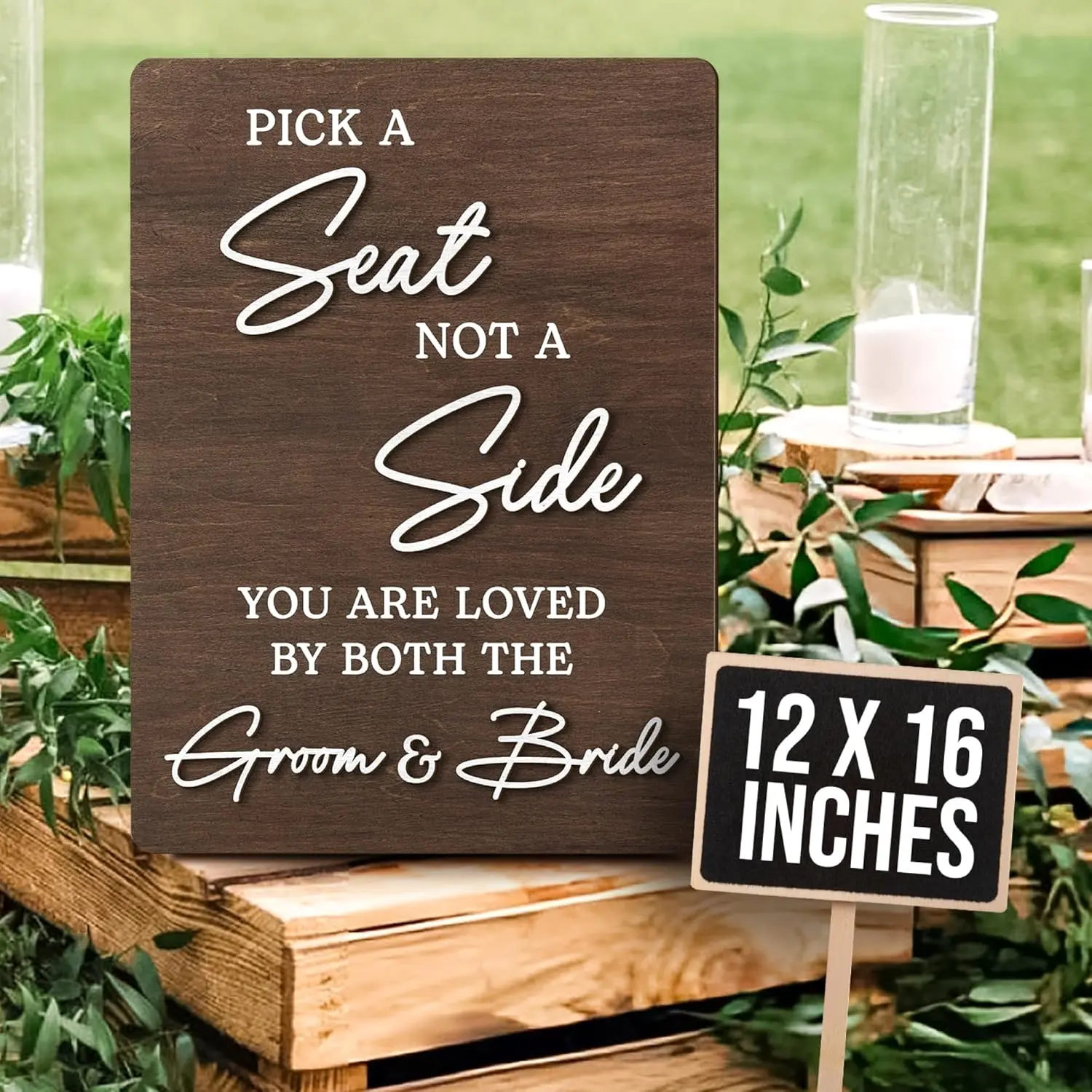 Pick A Seat Not A Side DIY Wedding Sign - Rustic Wedding Signs For Ceremony, Wedding Reception Decor