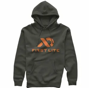 First Lite Stacked Logo Hoodie, Mens Hunting Pullover, Outdoor Performance Hoodie, Warm Cold Weather Apparel, Comfortable Gear For Hunters 1H492