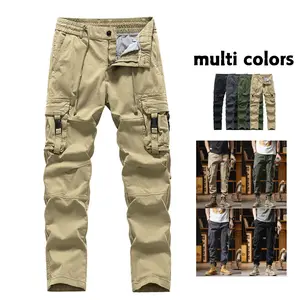Men’s tactical multi-pocket cargo pants, drawstring straight-leg functional outdoor retro casual long pants