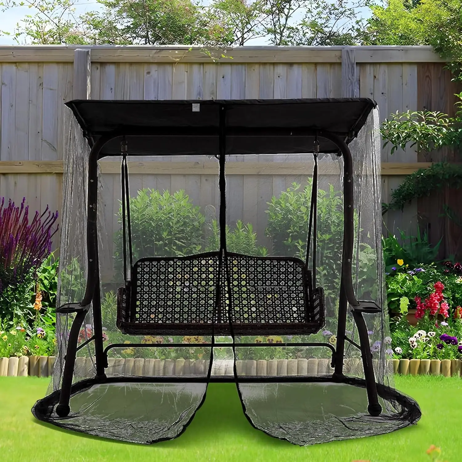 Swing Mosquito Net - Outdoor Mosquito Protection, Outdoor/Patio/Garden Swing, Hammock Mosquito Net with Zipper and Waterproof Top Tent, Available in Single/Double/Triple Swing Sizes