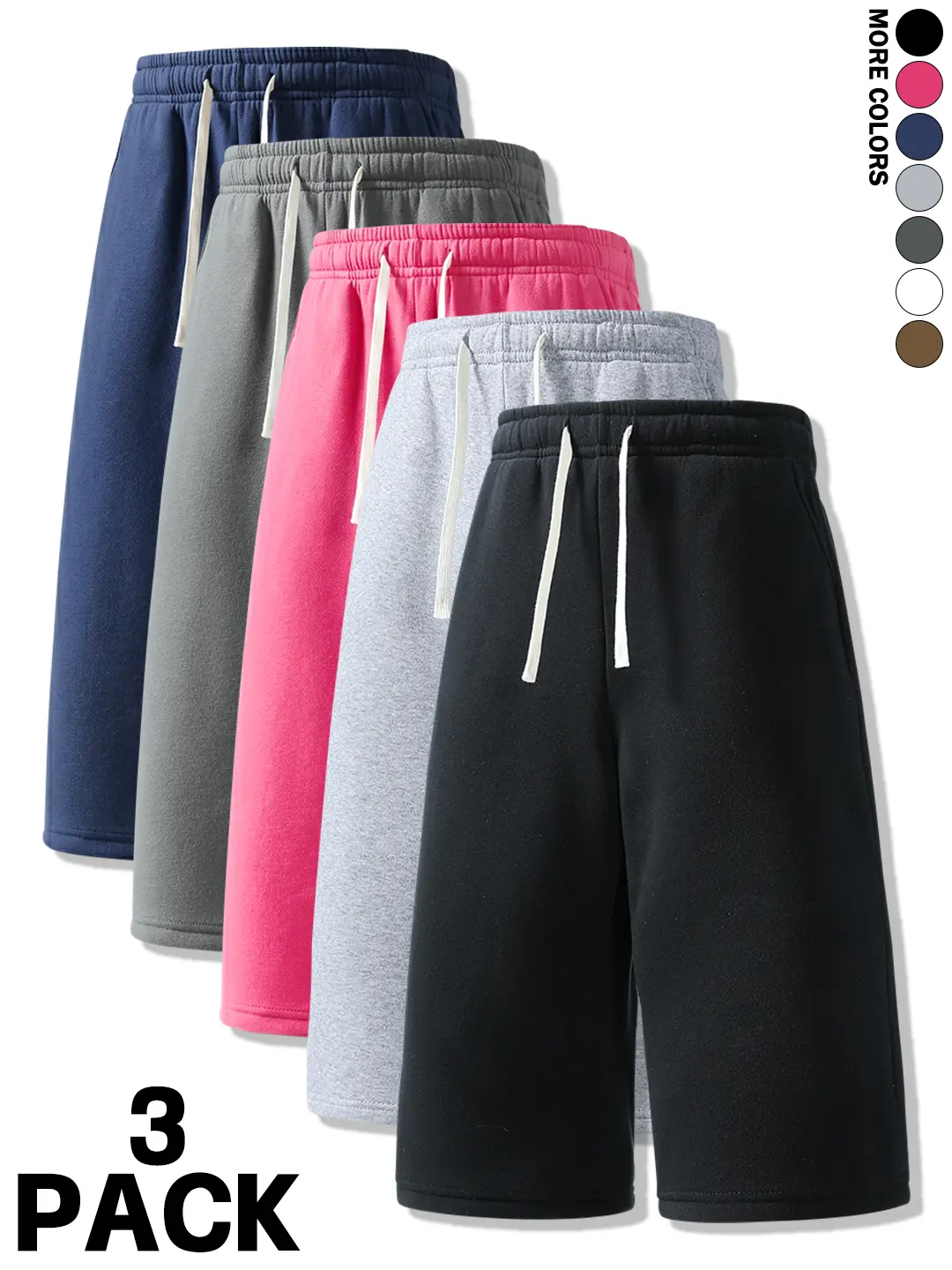 3-Pack Men’s Loose Casual Knee-Length Shorts, Mid-Rise Drawstring Waist, Solid Color, Simple and Comfortable, Skin-Friendly, Summer Everyday Wear, Versatile for Sports and Fitness