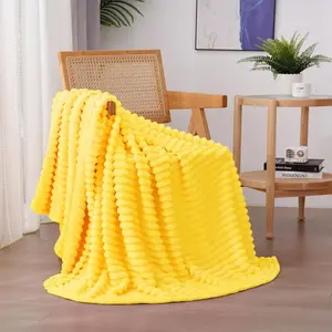 Bright Yellow Fleece Throw Blanket 50”×60” For Couch,Sofa,Bed,Super Soft Cozy Plush Microfiber Flannel Blanket with Stripes Design Lightweight For Adults,Woman,Girls