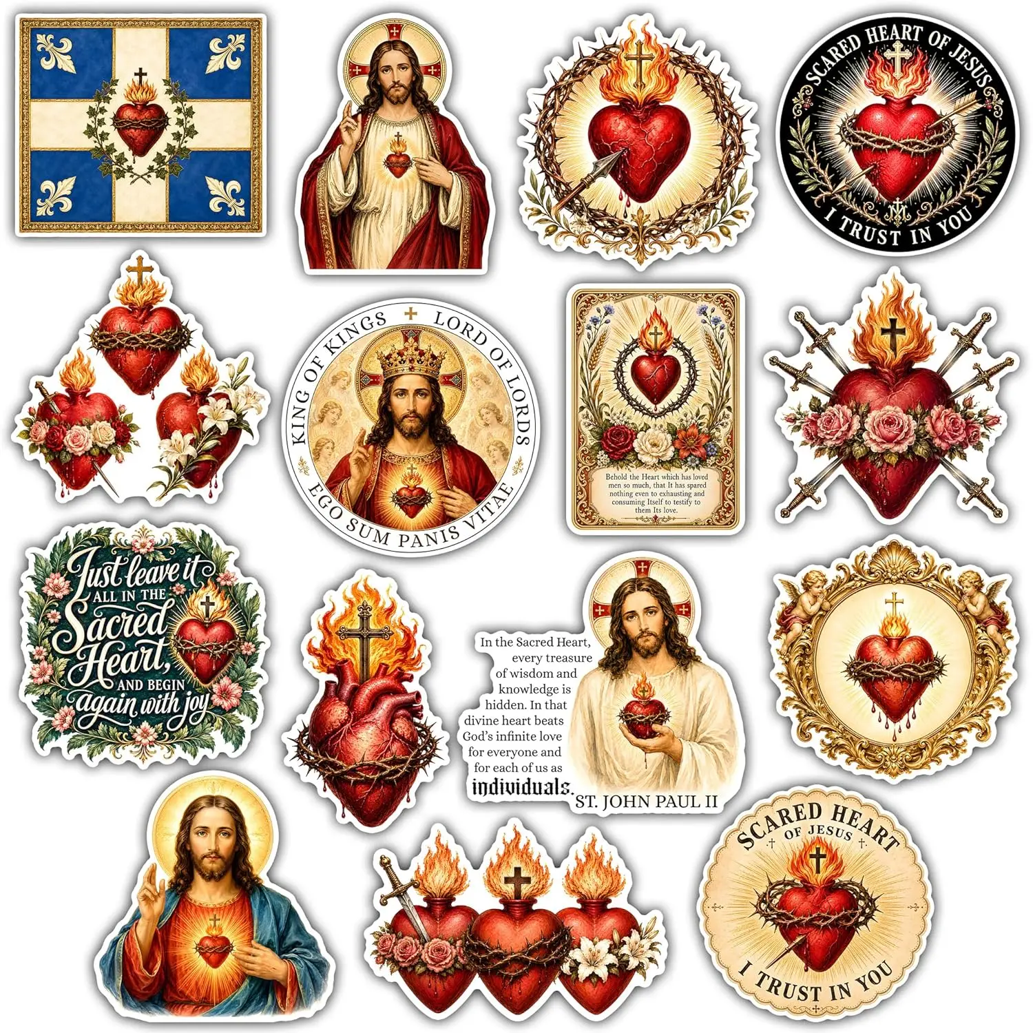 Heart of Jesus Stickers Pack, Christian Catholic Holy Family Heart of Mary Sticker, Religious Faith Gifts Decoration for Laptops, Phones, Water Bottles