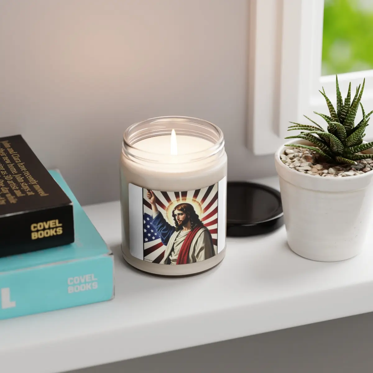 Patriotic Bliss: Jesus & American Flag Scented Soy Candle Aroma Decor Fragrance
