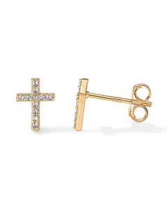 PAVOI 14K Gold Plated Sterling Silver Earrings | Pave CZ Yellow Gold Cross Earrings for Women