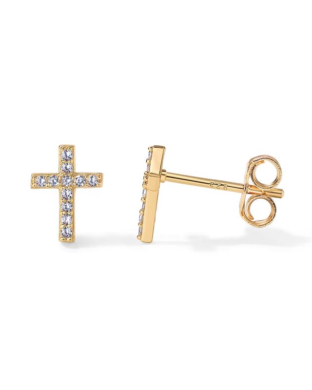 PAVOI 14K Gold Plated Sterling Silver Earrings | Pave CZ Yellow Gold Cross Earrings for Women