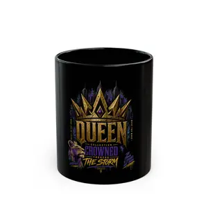 Queen Crowned Through the Storm Mug | Black Ceramic Coffee Cup