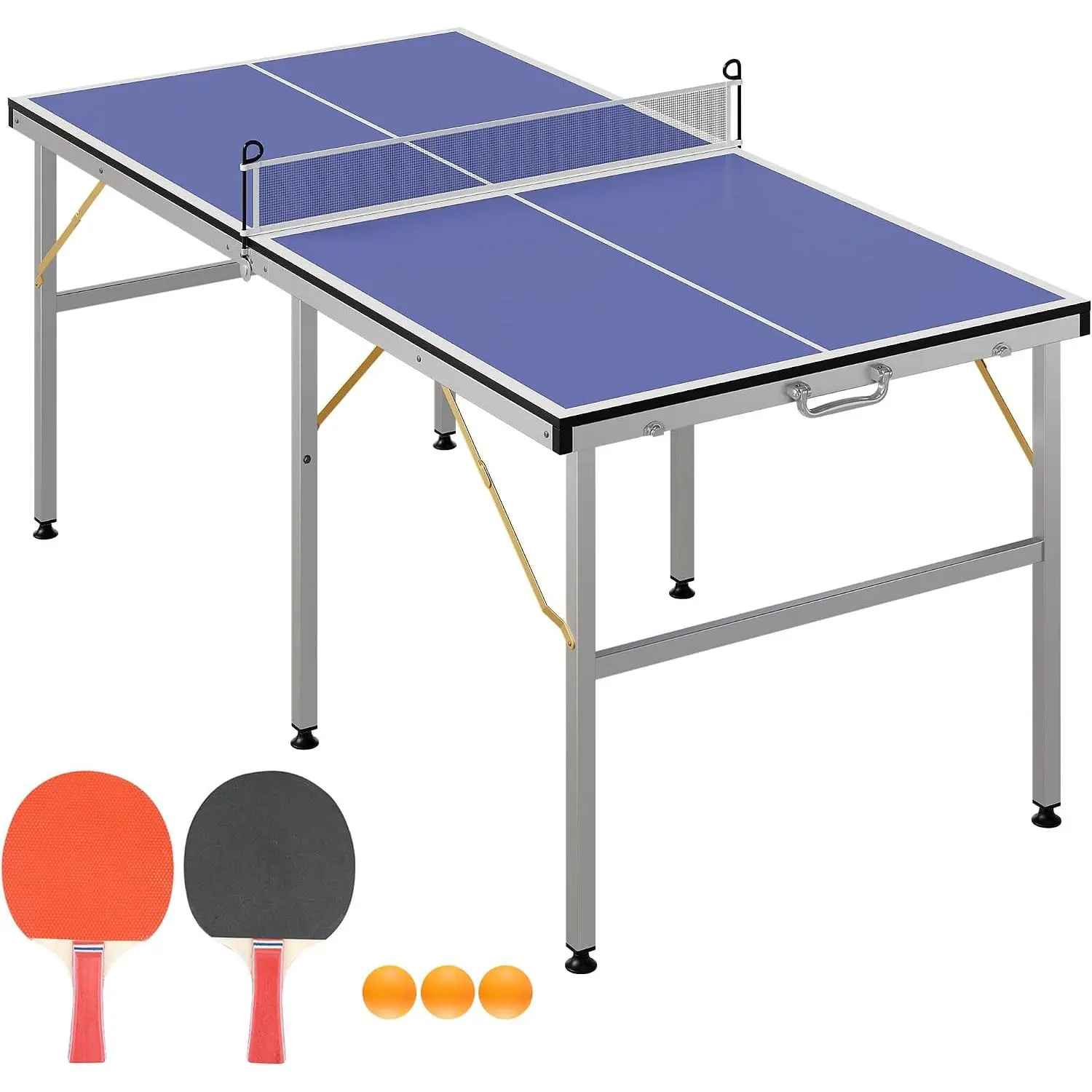GARVEE Professional MDF Ping Pong Table, 6×3 FT Foldable Ping Pong Table Set with Net,Net, 2 Table Tennis Paddles and 3 Balls,Easy to Store and Transport, Blue