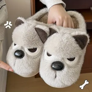New Winter Slippers for Couples, Stylish And Versatile for Home Use, Warm with Thickened Lining, Non-Slip Thick Sole, Featuring Cartoon Dog Designs., Women Shoes