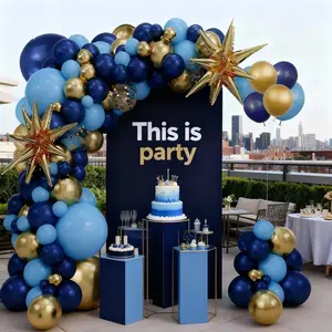 117pcs Night Blue Metal Gold Balloon Chain Set 22 inch Gold Explosion Star Aluminum Foil Balloon Used for Birthday Parties, Company Celebrations, Singles' Parties, Anniversary Celebrations, Graduation Ceremonies, Retirement Parties, Coming of Age Parties,