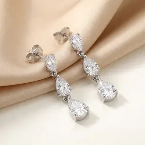 50mm Sparkling Pear CZ Drop Earrings with 925 Sterling Silver Needle - Versatile Statement Costume Jewelry for Party, Date Night & Everyday Elegance