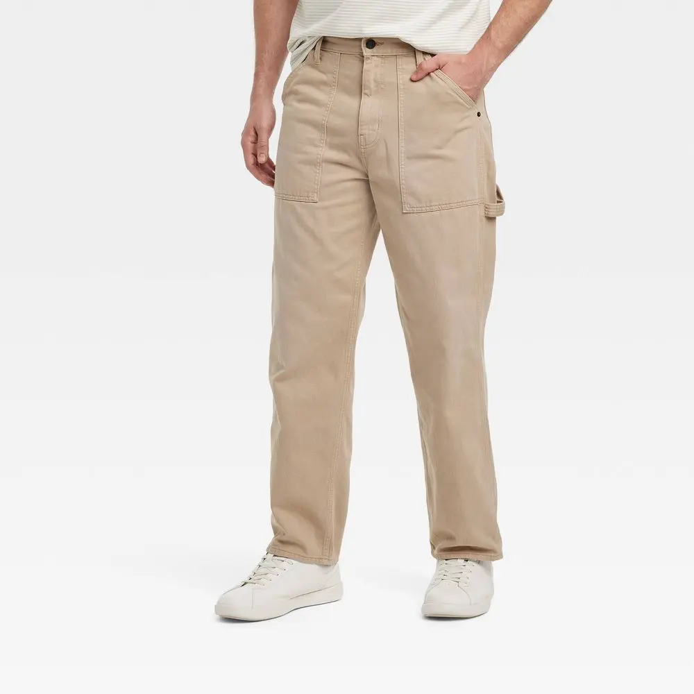 Men's Vintage Relaxed Straight Fit Utility Pants - Goodfellow & Co Beige 38x32