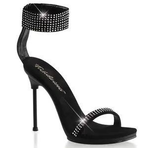 4 Inch Heel CHIC-40 Black Nubuck Stiletto Evening Shoes with Rhinestone Straps & Mini Platform Sole