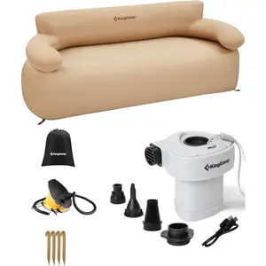 KingCamp Double Camping Inflatable Couch with Electric Air Pump, 880LB Heavy Duty Outdoor Loveseat Air Sofa, Reinforced Dual-Layer Rip-Resistant 2 Person Inflatable Sofa for Camping, Backyard, RV