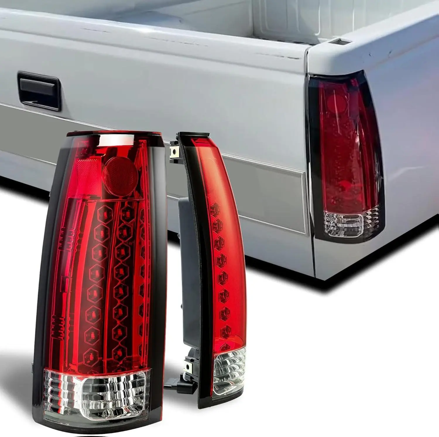 HECASA LED Tail Lights Compatible with 1988-2000 Chevy Silverado GMC Suburban Tahoe Sierra C/K 1500 2500 3500 w/o Bulbs Red Brake Lamps Pair Taillights Replacement for GM2800104 GM2807101