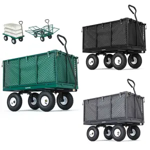 【GARVEE】800 lbs Heavy Duty Steel Garden Cart, Removable Mesh Sides, 10" All-Terrain Pneumatic Tires, Black/Grey Metal Utility Wagon for Gardening Lawn Landscaping
