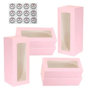 Bakery Boxes with Clear Window,8.7'x3.15'x3.15' for Count Cupcake Containers with Window, Food Grade Cupcake Holder Easy Transport and Presentation - Ideal for Cupcakes, Desserts, and More（Pink）