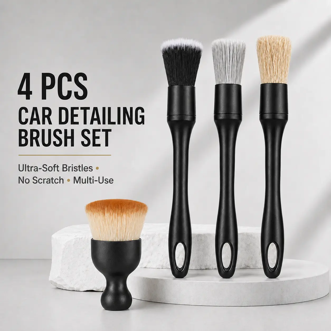 4PCS Car Detailing Brush Set – Soft Interior Cleaning Tools for Dust Removal, Dashboard & Vent Care, Portable Auto Valeting Kit for Professional Car Maintenance