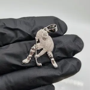 Moissanite Ice Hockey Player Pendant - 925 Sterling Silver - Icey - Sports