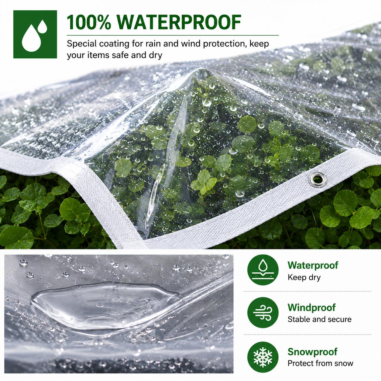 Transparent Tarp Waterproof Outdoor - Clear Poly Cover with Reinforced Edges & Metal Grommets, UV & Mildew Resistant, Tear Proof, for Greenhouse, Pergola, Patio, Garden, Camping Shelter Weather-Resistant Canopy Cloth dustproof protection