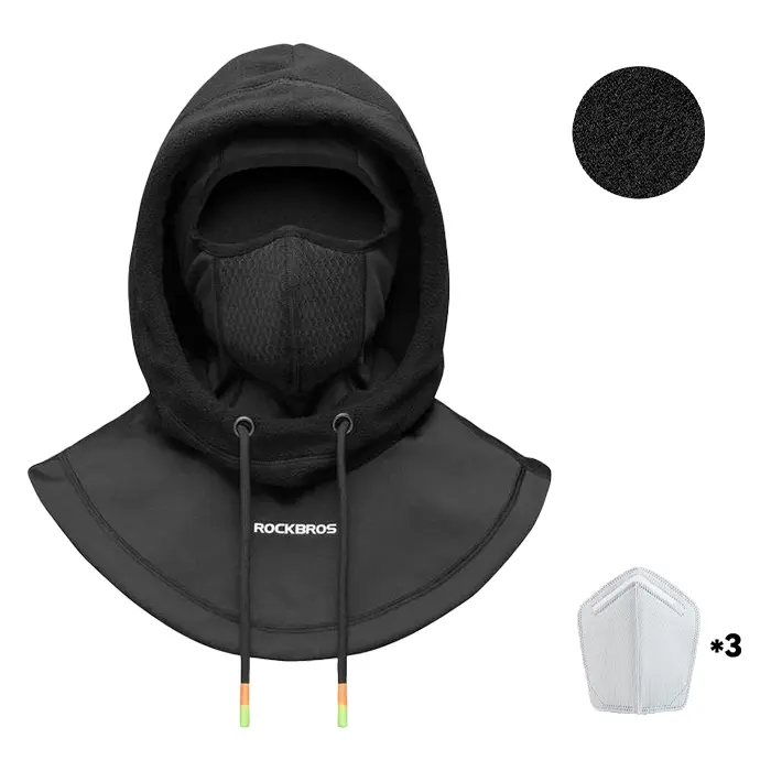 ROCKBROS Unisex Double Layer Fleece Full Balaclava - Wind-Resistant, Breathable, Water-Resistant Cold Weather Face Cover with Extended Hem for Biking, Snug Fit for Adults, Windproof
