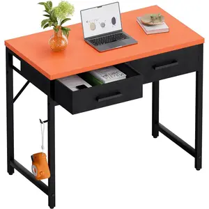 32 Inch Small Computer Desk with 2 Drawers for Bedroom Study Writing  Office Table for Small Spaces Orange