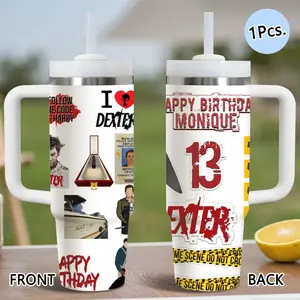 D-Dexter Movies Vacuum Flasks 40oz Stainless Steel Tumbler with Handle & Straw, Vacuum Insulated Travel Mug Keeps Drinks Cold Up to 34 Hours, Leak-Resistant Cup for Iced Coffee, Water, Office, Gym or Travel