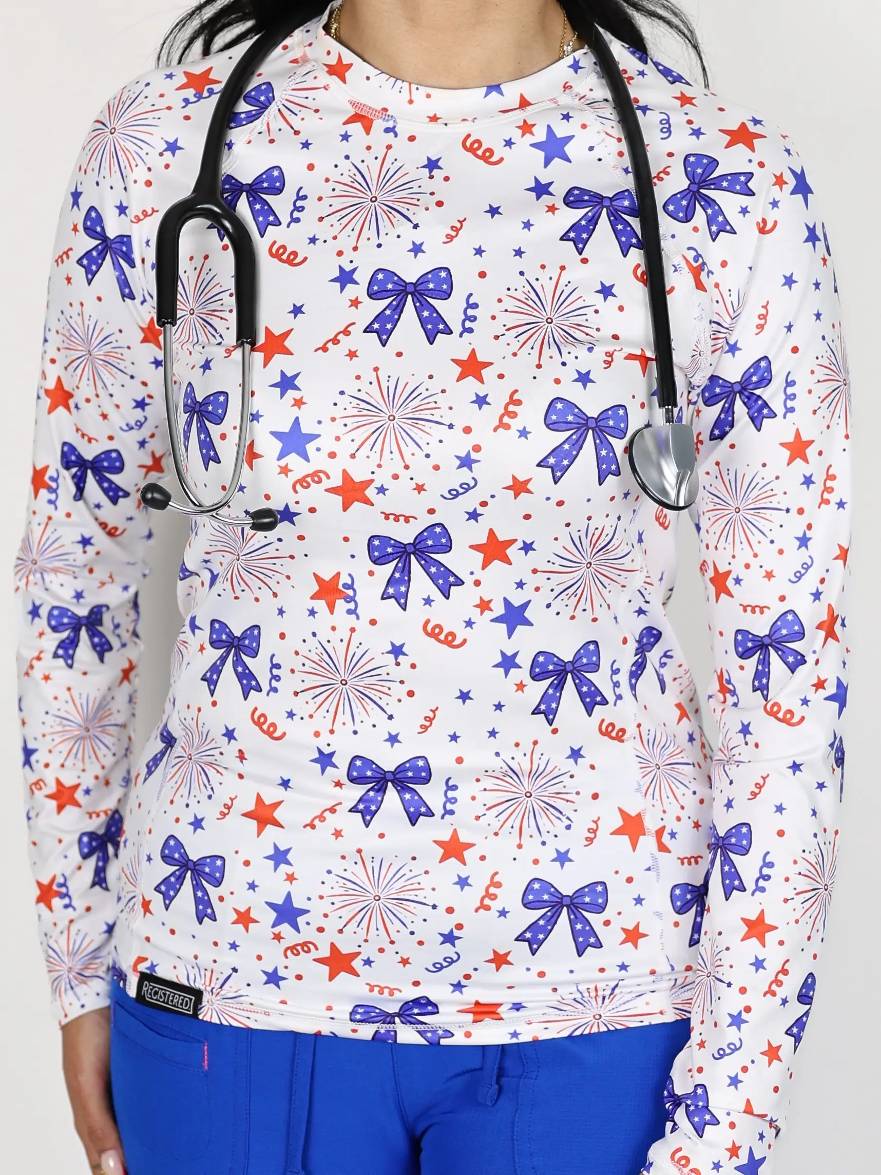 Code Red, White, And Blue Athletic Underscrub – Long Sleeve Top