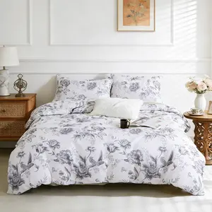 Floral Plant Bird Print Bedding Set, 3 Piece Includes Duvet Cover + 2 Pillowcases, No Core, Easy Care Bedroom Decor Essential