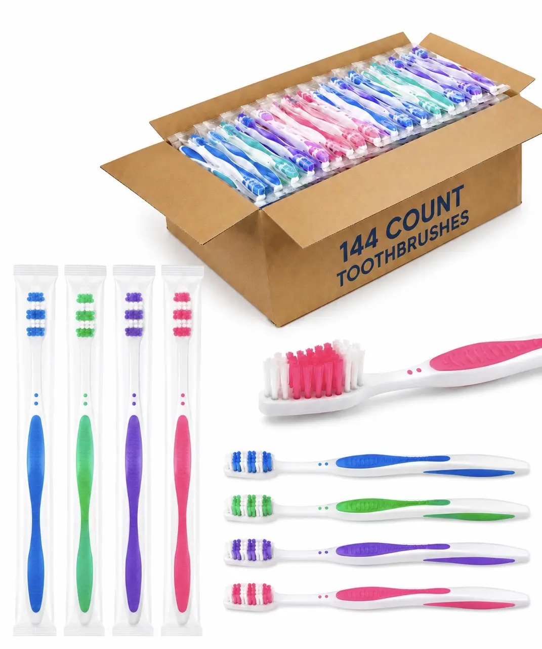 144 Pack Bulk Individually Wrapped Toothbrushes, Soft Bristle Adult Travel Toothbrushes for Schools, Hotels, Churches, Shelters and Donations