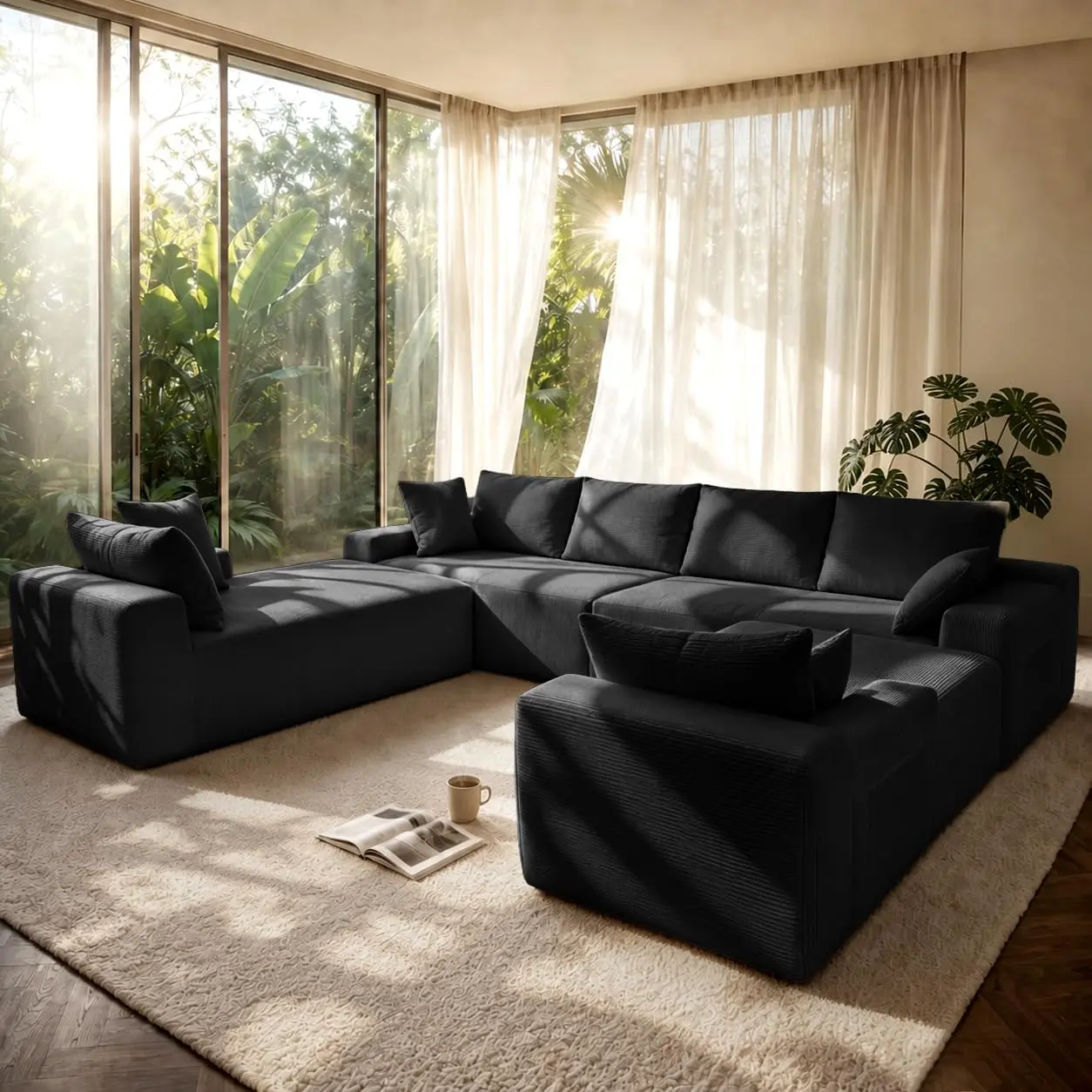 Oversized U Shaped Couch for Living Room, 124.4" Modular Sectional with 2 Chaise Lounges, Large Deep Seat Comfy Family Sofa