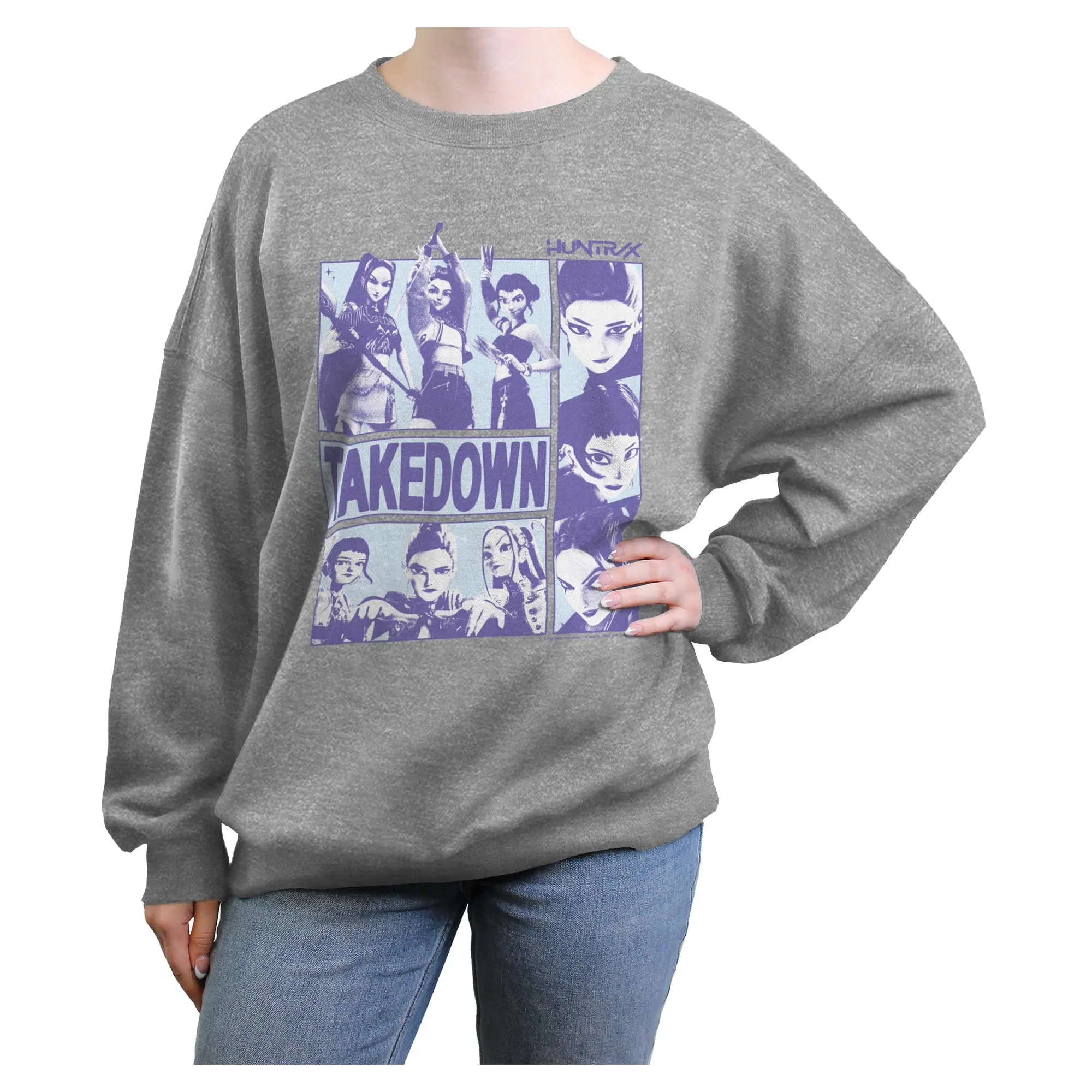 Women's Long Sleeve Graphic Hoodie - Juniors KPop Demon Hunters Takedown Huntrix Superstars Design, Everyday Casual Sweatshirt, Oversized