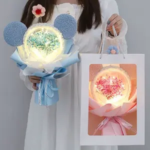 Mickey Mouse Ear LED Light-Up Bouquet, Creative Bouquet with Everlasting Baby's Breath Flowers, Romantic Gift for Valentine's Day / Birthday / Graduation Season
