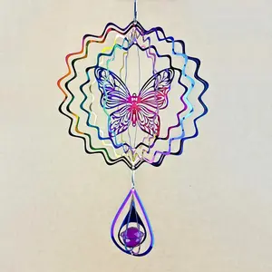 Mandala Seven-Color Butterfly Wind Chime Hanging Decor, Colorful Metal Garden Yard Ornament, Unique Vibrant Wind-Borne Decoration, Bohemian Wind Chime