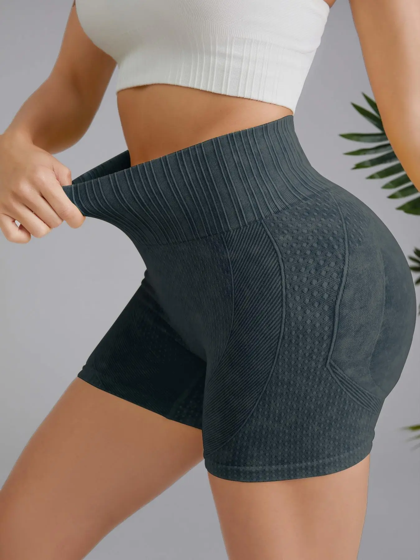 Women's Textured High Waist Sports Gym Shorts, Sport Plain Quick Drying Skinny Shorts, Ladies Summer Sportswear Clothing