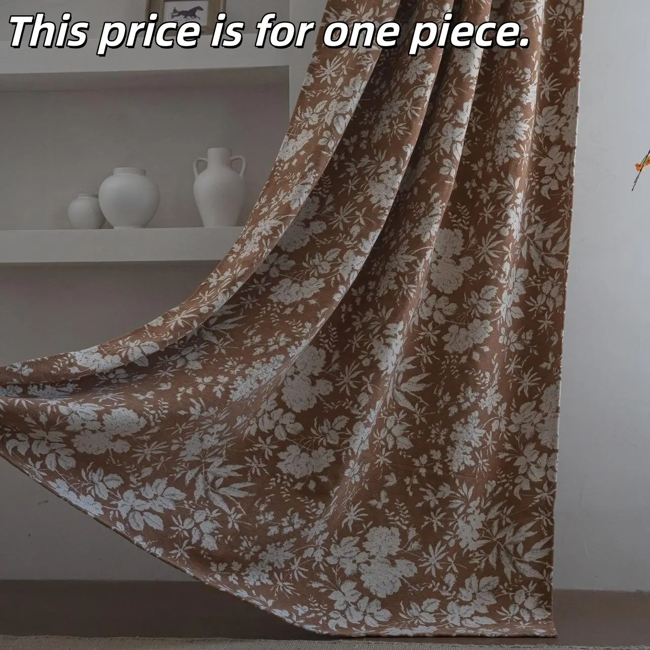 1PC Elegant Floral Embroidered Chenille Curtains, Half-Privacy Sunshade, Cream Style, Suitable for Living Room Bedroom Kids' Room, Polyester Privacy Curtain