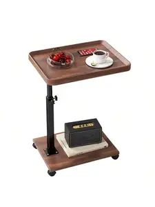 Gaomon C-Shaped Height-Adjustable Solid Wood Desk - 360° Swivel Wheeled Base TV Tray, Small Space-Saving Sofa Arm Side Table with Easy Setup for Eating, Laptop Use