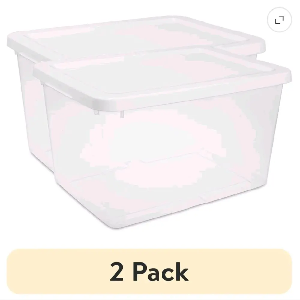 (2 pack) Sterilite 20 Quart Small Storage Bin, Clear Plastic Storage Container with Snap-On Lid, White