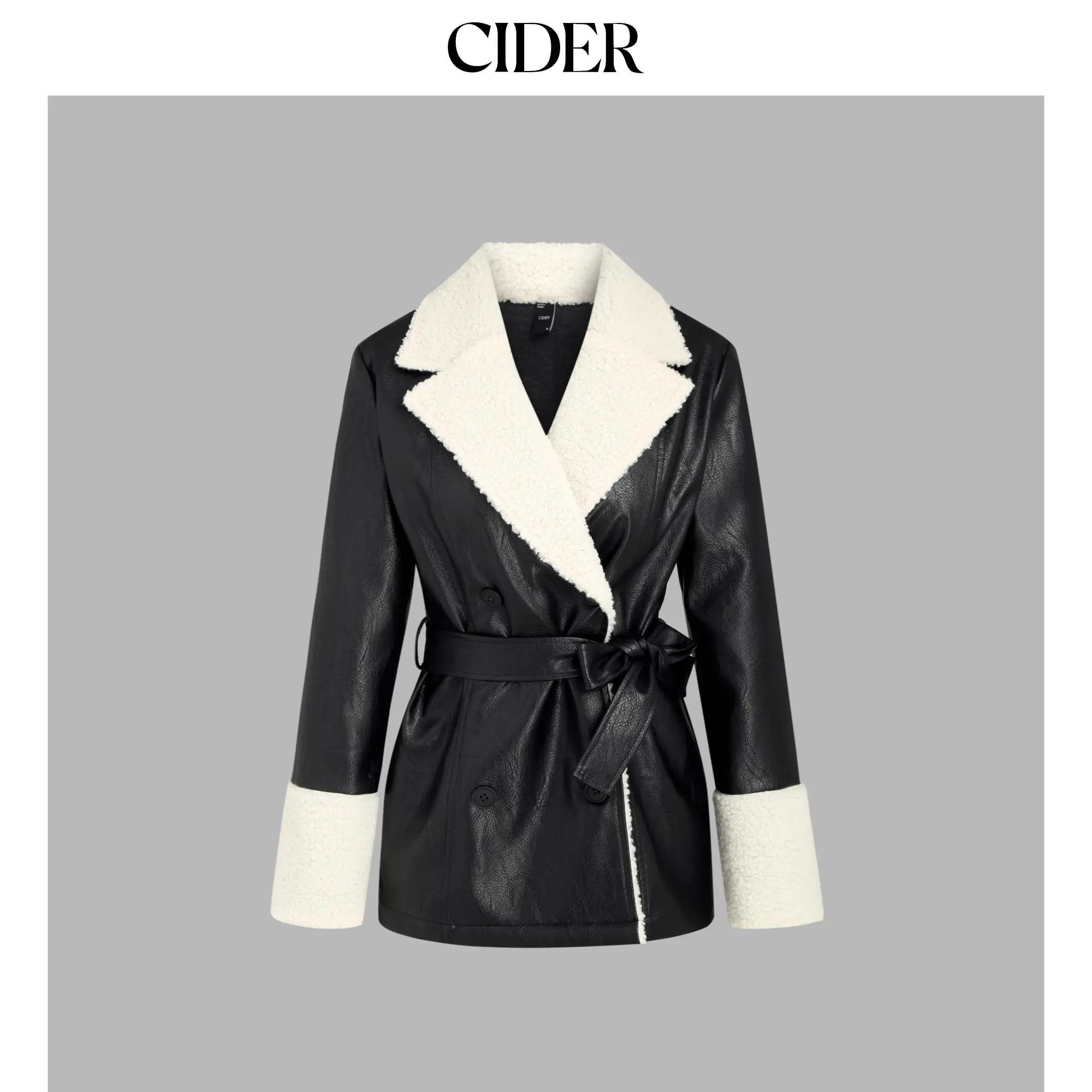 Cider Women's Tailored Faux Shearling Jacket with Contrast Collar, Warm Multi-Size Winter Coat, Stylish Outerwear, Coats, Jacket Coat