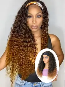 Black Natural Looking Heat Resistant Fiber Wig, Synthetic Hair Pieces, 22 Inch Long Wave Synthetic Curly Wavy Headband Synthetic Blonde Loose Wigs With Ice Silk Headband Attached, For Everyday Use And Halloween, Cosplay, Christmas, Fashion Girls