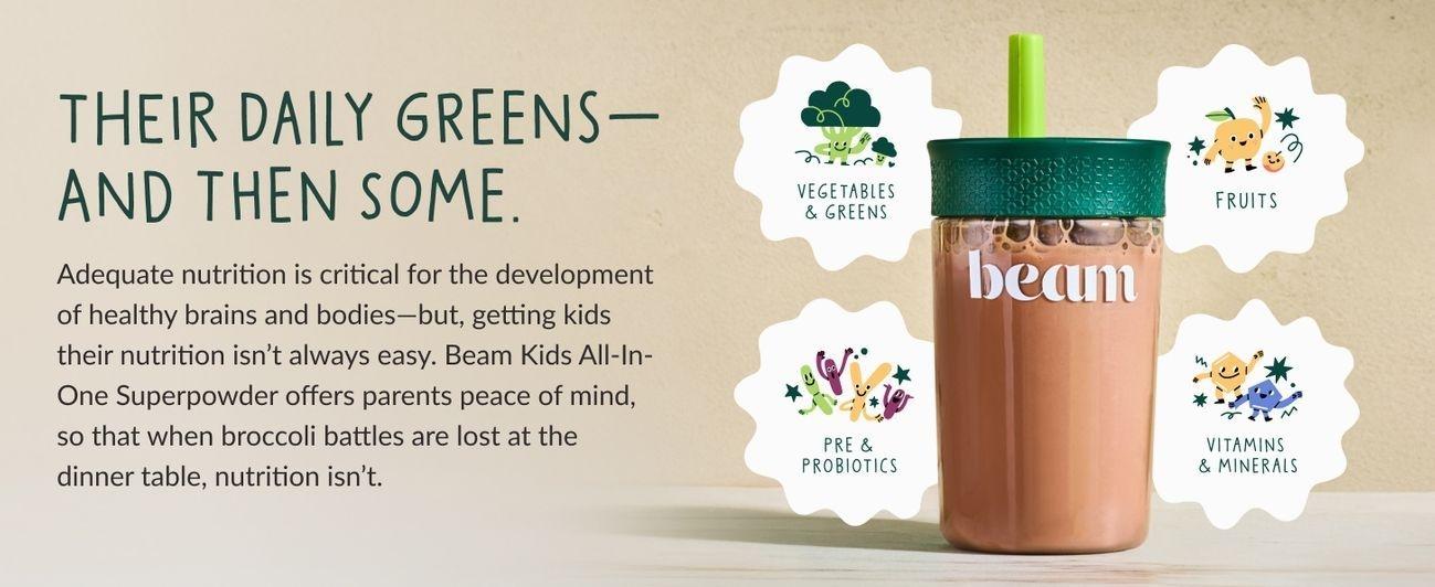 BEAM Kids Multivitamin Powder – Kids Vitamins with Greens, Probiotic & Prebiotic, Immune Support for Children & Toddlers, No Artificial Sweeteners, for Picky Eaters, 20 Servings, Chocolate Flavor