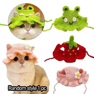 Handmade Cat Hat Elastic Knit Cap, Random Style Pet Clothing Hat for Dogs and Cats, Party Photo Props, Decorative Cat Accessories