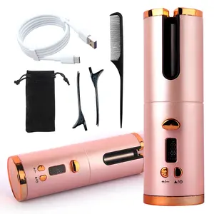 USB Rechargeable Automatic Hair Curler, 6 Heat Settings, Multifunctional Straightener & Wave Maker, Wireless Typ-C Design, Ideal for Travel