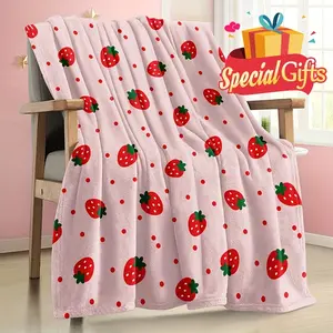 1pc Strawberry Blanket, Oversized Fruit Strawberry Print Bedding for Bed and Sofa, All Seasons Suitable Blanket for s